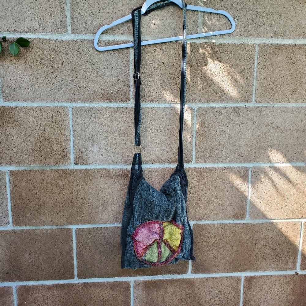 Vintage hemp peace sign cross body bag